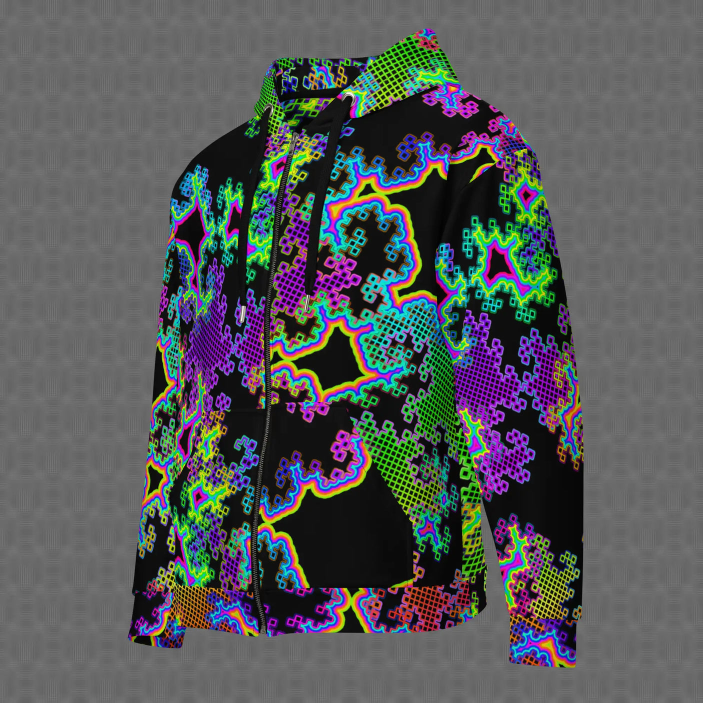 Fractal Dreams | Trippy UV/RGB Reactive Unisex All-Over Festival Hoodie