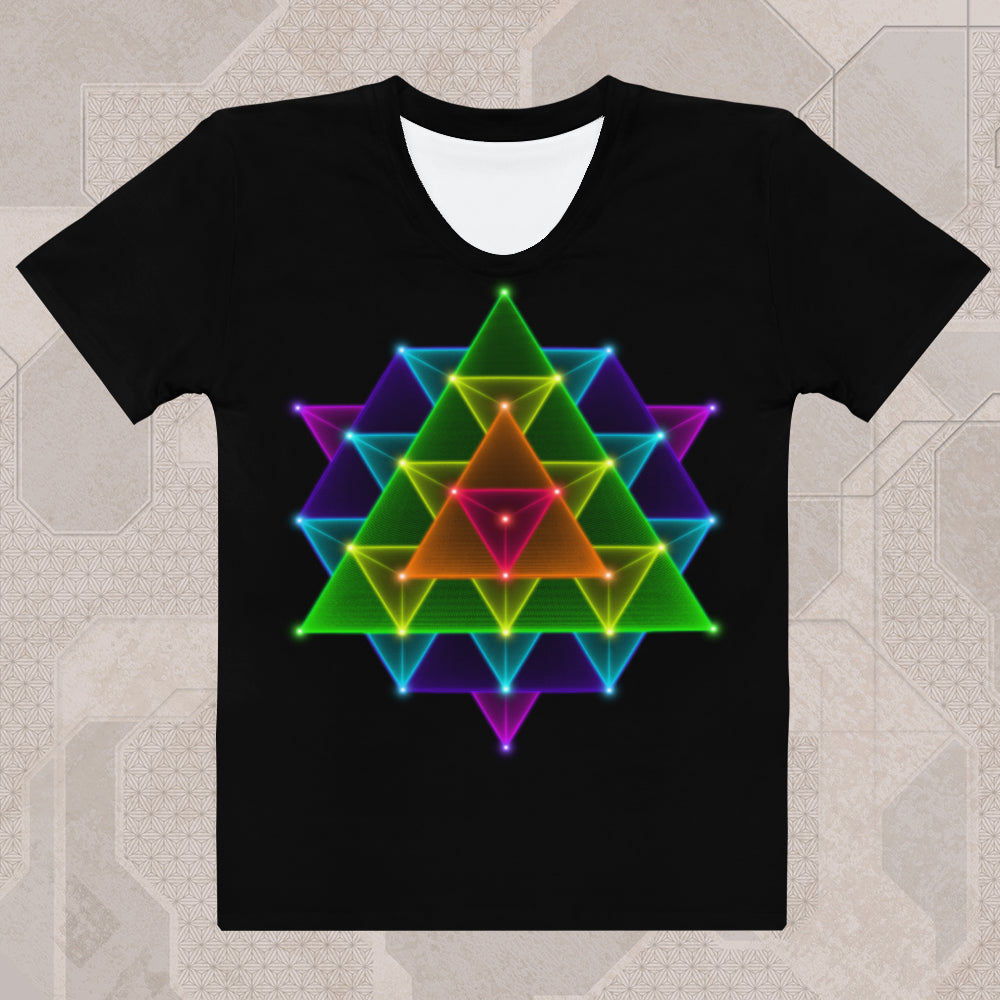 64 STAR TETRAHEDRON Psychedelic Street Style Graphic Women's T-Shirt • Design by Samuel Farrand