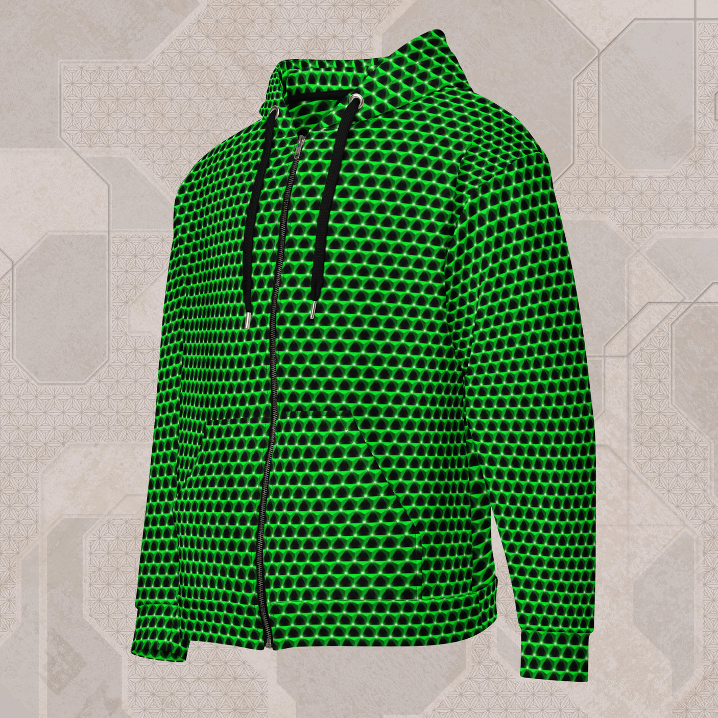 EMERALD Psychedelic Street Style Zip Hoodie • Design by Samuel Farrand