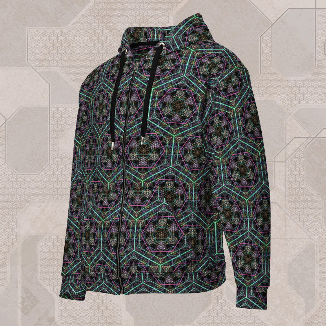 HYPERGEOMETRY Psychedelic Street Style Zip Hoodie • Design by Samuel Farrand