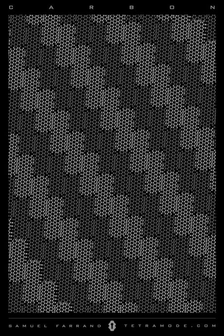 Carbon monochrome visionary art pattern with geometric precision and hypnotic texture by Samuel Farrand