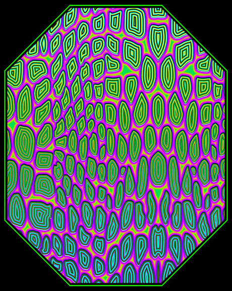 Reptillian pulses with hypnotic scales and bioelectric vibes—a techno-organic pattern that merges primal instincts with interdimensional design.