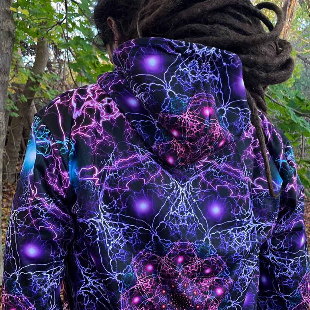 Unisex psytrance hoodie featuring bold psychedelic patterns