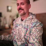 Durable fabric hoodie with vibrant kaleidoscopic DMT-inspired design