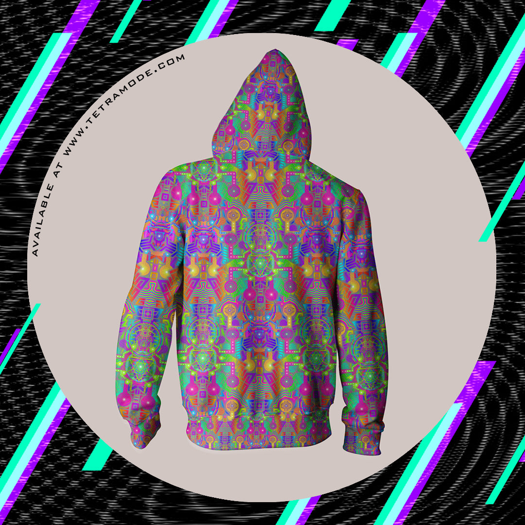Back - Neon Rainbow Robot Hoodie by Sam Farrand with Psytrance Design
