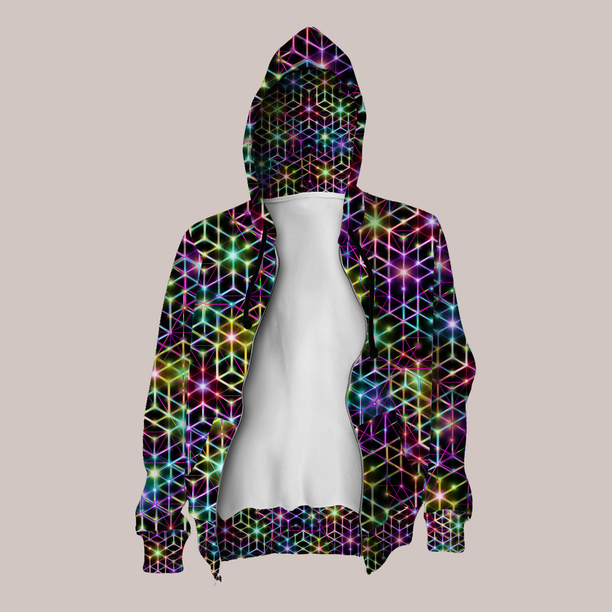 2CB rainbow geometry EDM rave hoodie for music festivals