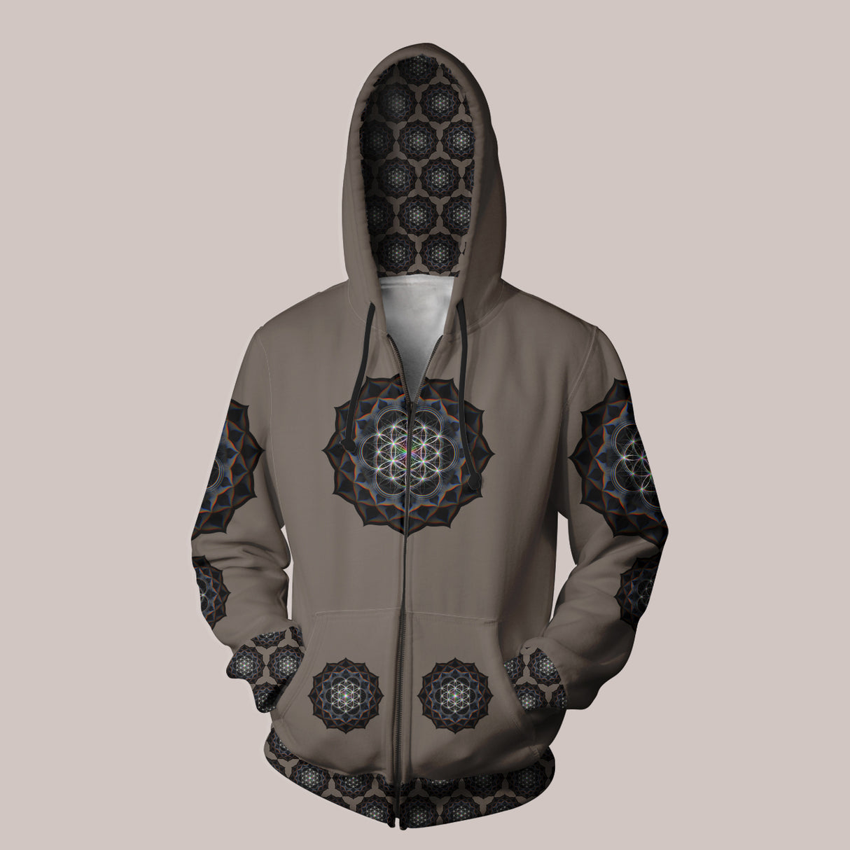Lotus mandala hoodie featuring striking, not-fade design