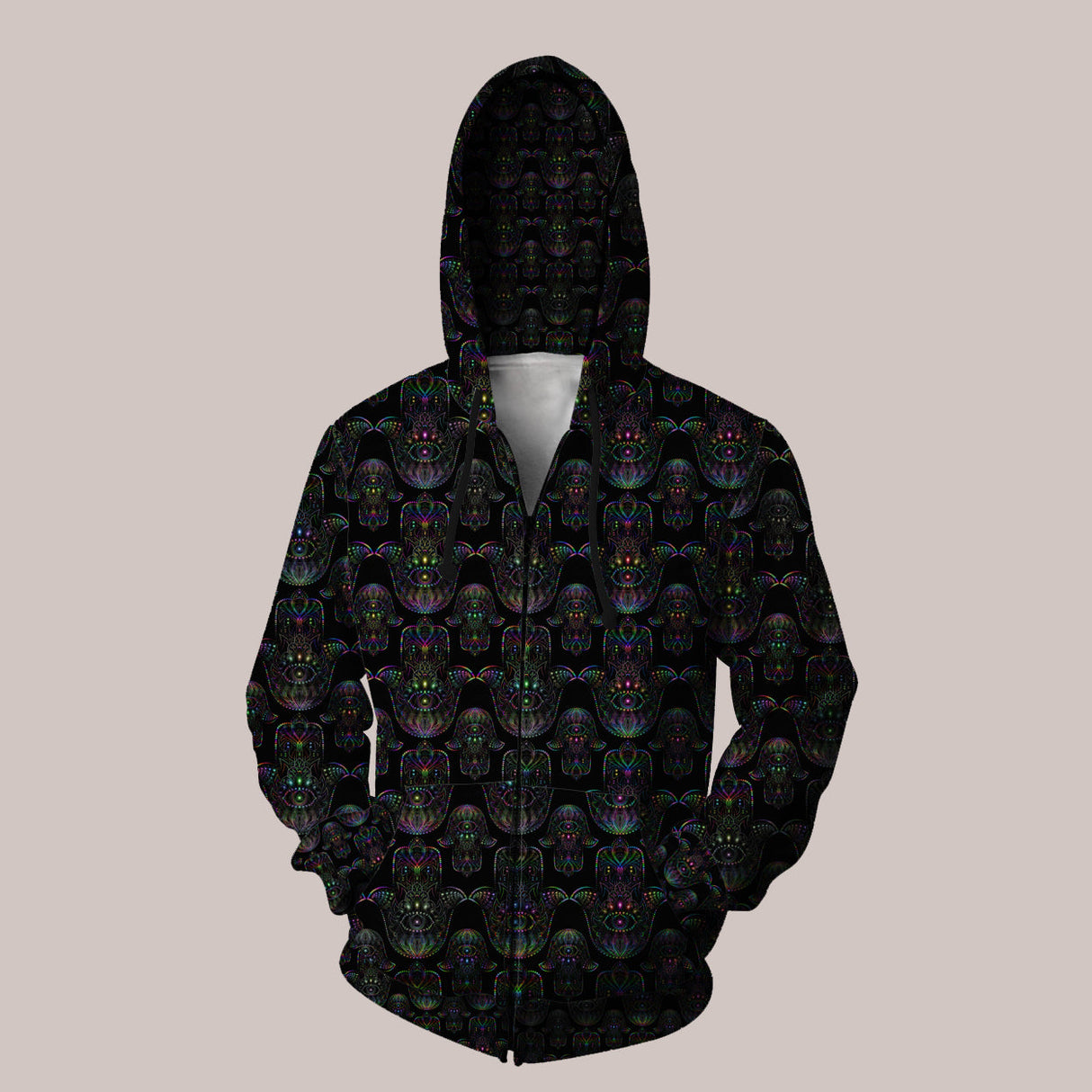 Hamsa trippy evil eye hoodie with psychedelic protective design