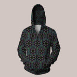 Hypergeometry neon platonic solids hoodie with vibrant geometric patterns