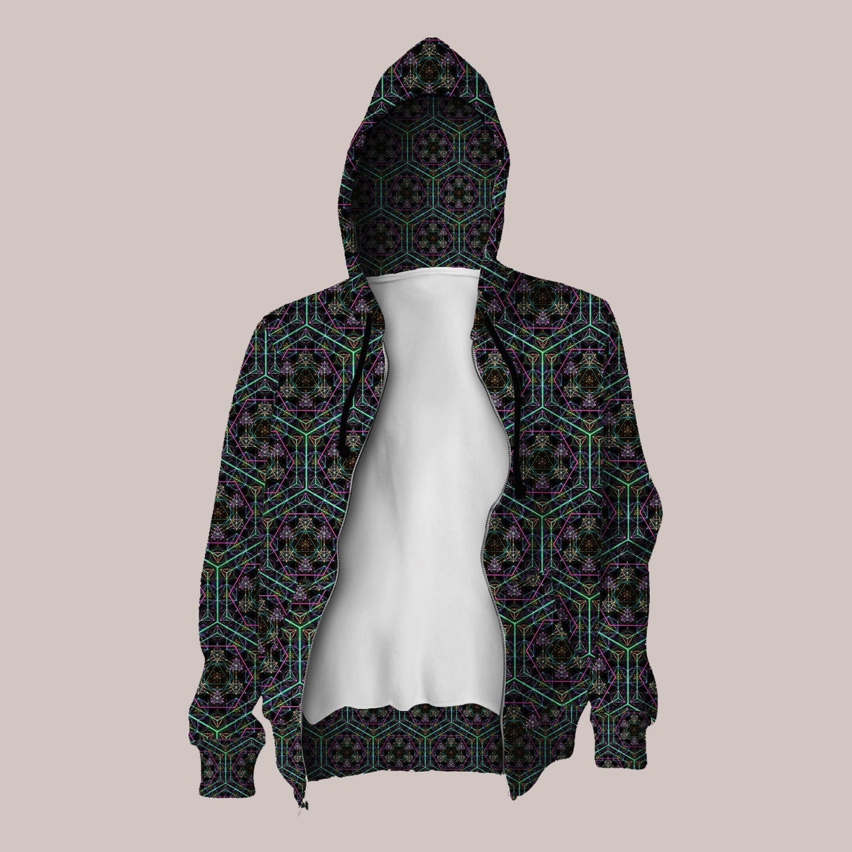 Geometric neon hoodie perfect for festivals and dynamic style lovers