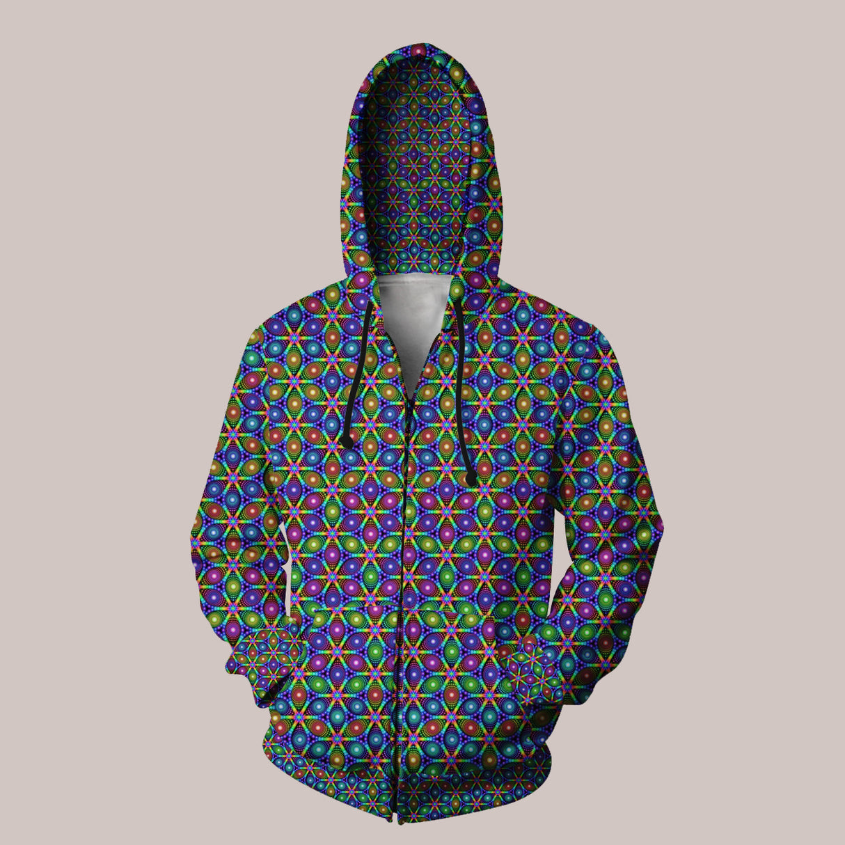 Mirage electric geometric UV hoodie with psychedelic flair