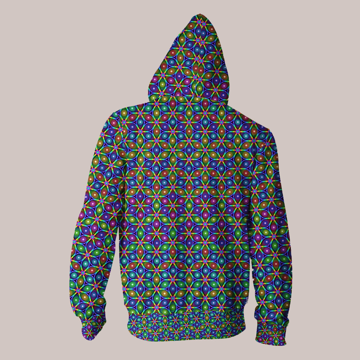 Fade-resistant hoodie featuring dynamic geometric UV pattern