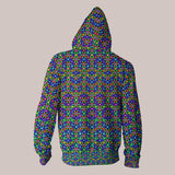 Fade-resistant hoodie featuring dynamic geometric UV pattern
