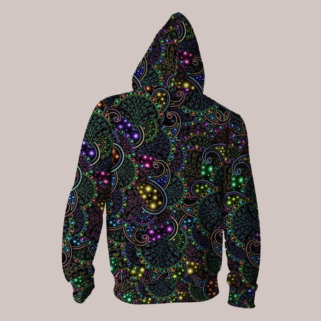 Vibey hoodie featuring neon paisley pattern for free-spirited style