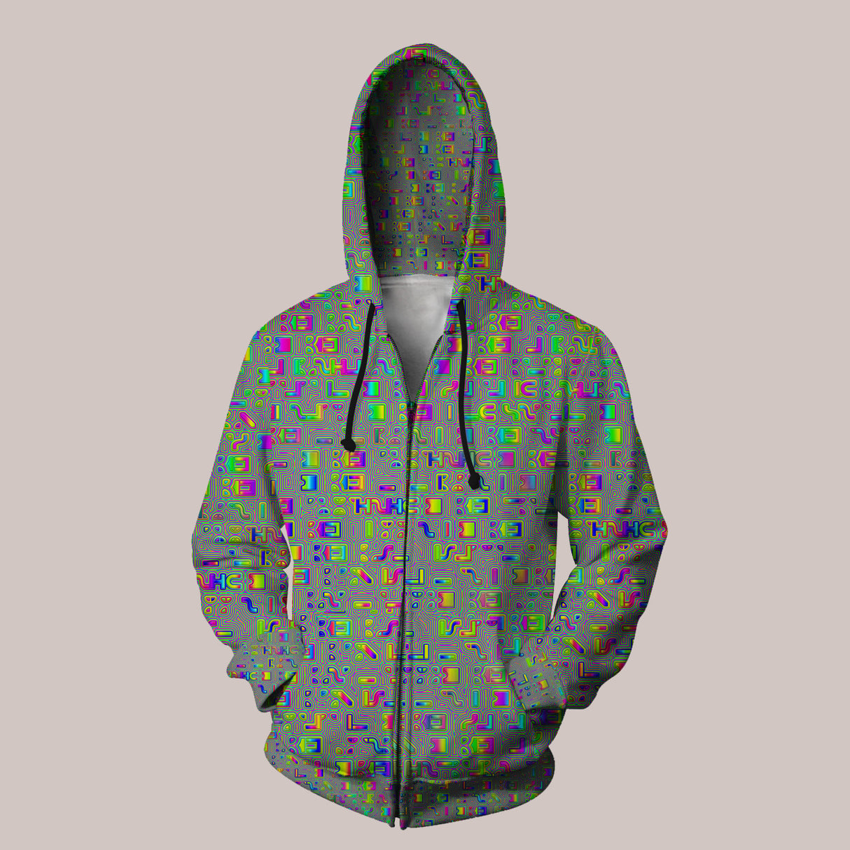 Soft fabric hoodie featuring unique alien language pattern