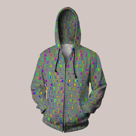 Soft fabric hoodie featuring unique alien language pattern