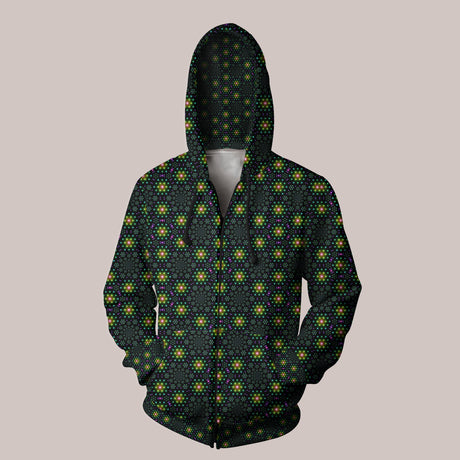 Spectrogram geometric-tiled neon psy hoodie with vibrant design