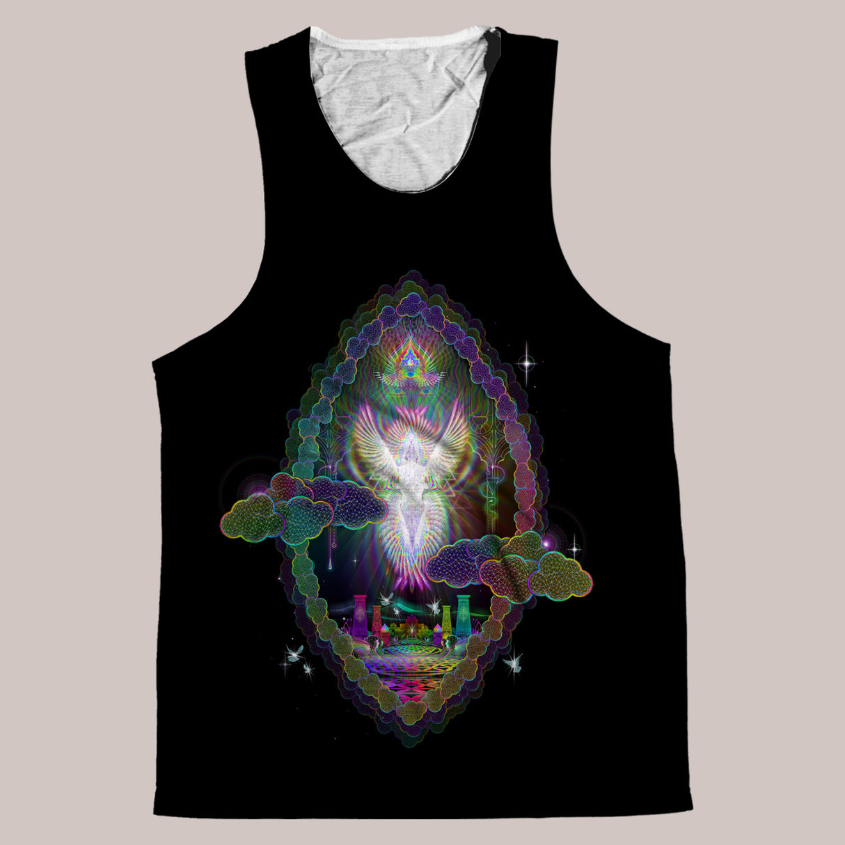 Men's Angel Tank Top on Black with Central Graphic by Samuel Farrand