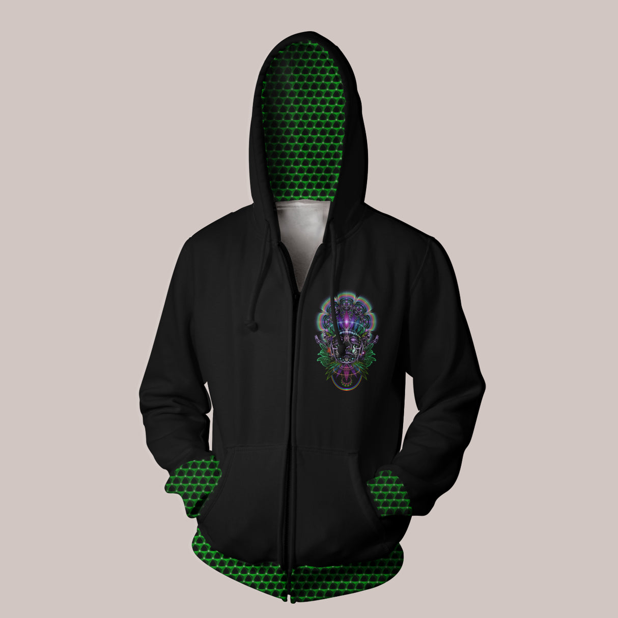 Front - Rainbow Ayahuasca Shaman Hoodie by Sam Farrand with Psychedelic Design