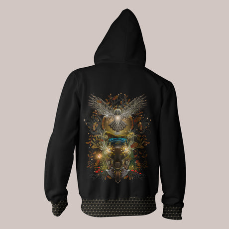 Back - Trippy Forest Owl Zip-Up Hoodie by Samuel Farrand