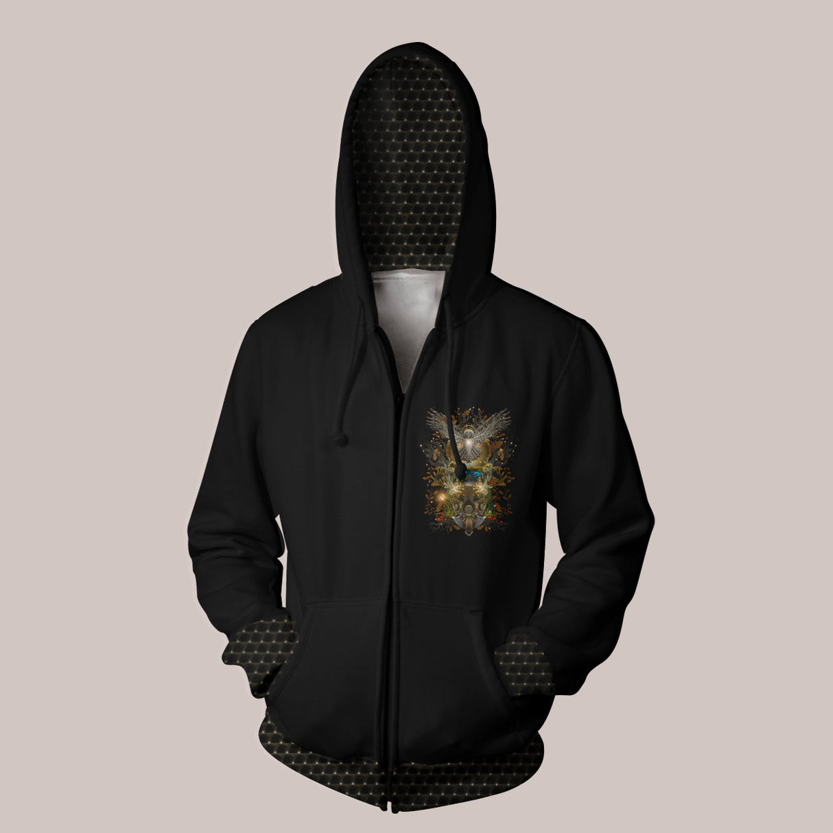 Front - Trippy Forest Owl Zip-Up Hoodie by Samuel Farrand