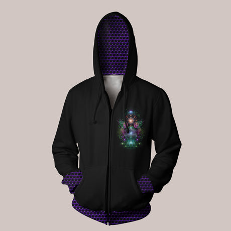 Front - DMT Ethereal Being Hoodie with Cosmic Luminous Jellyfish Design