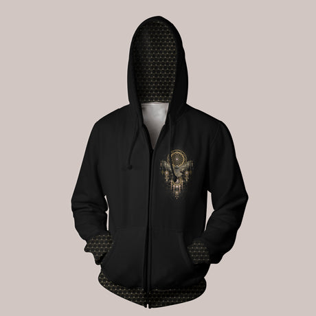 Owl Dream Catcher Hoodie with Brown and Black Visionary Art 002