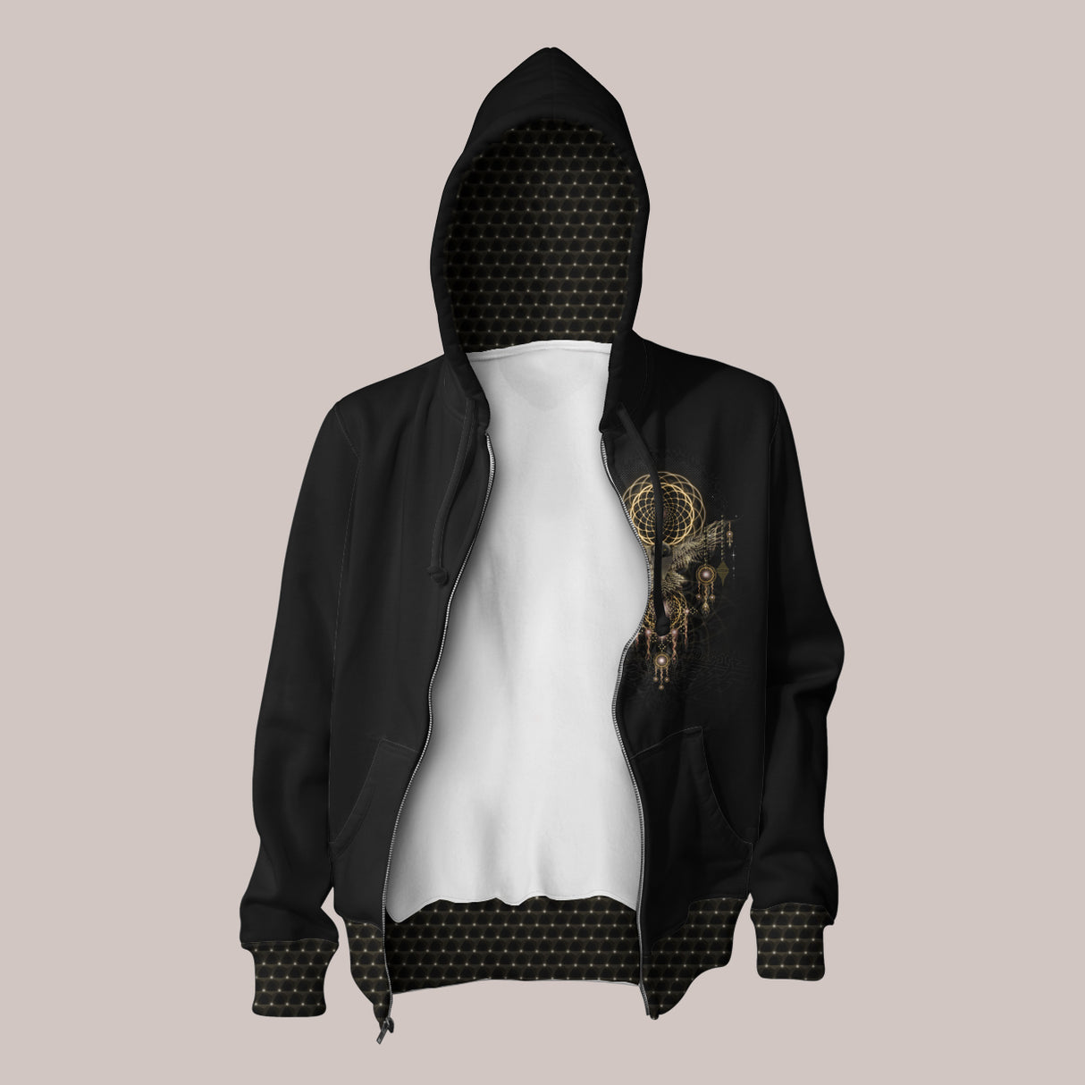 Owl Dream Catcher Hoodie with Brown and Black Visionary Art 003