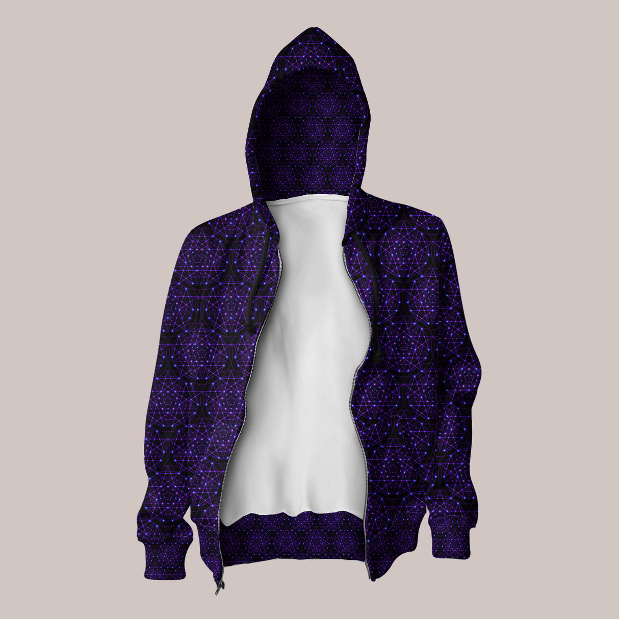 All-over print hoodie featuring striking pentacle pattern