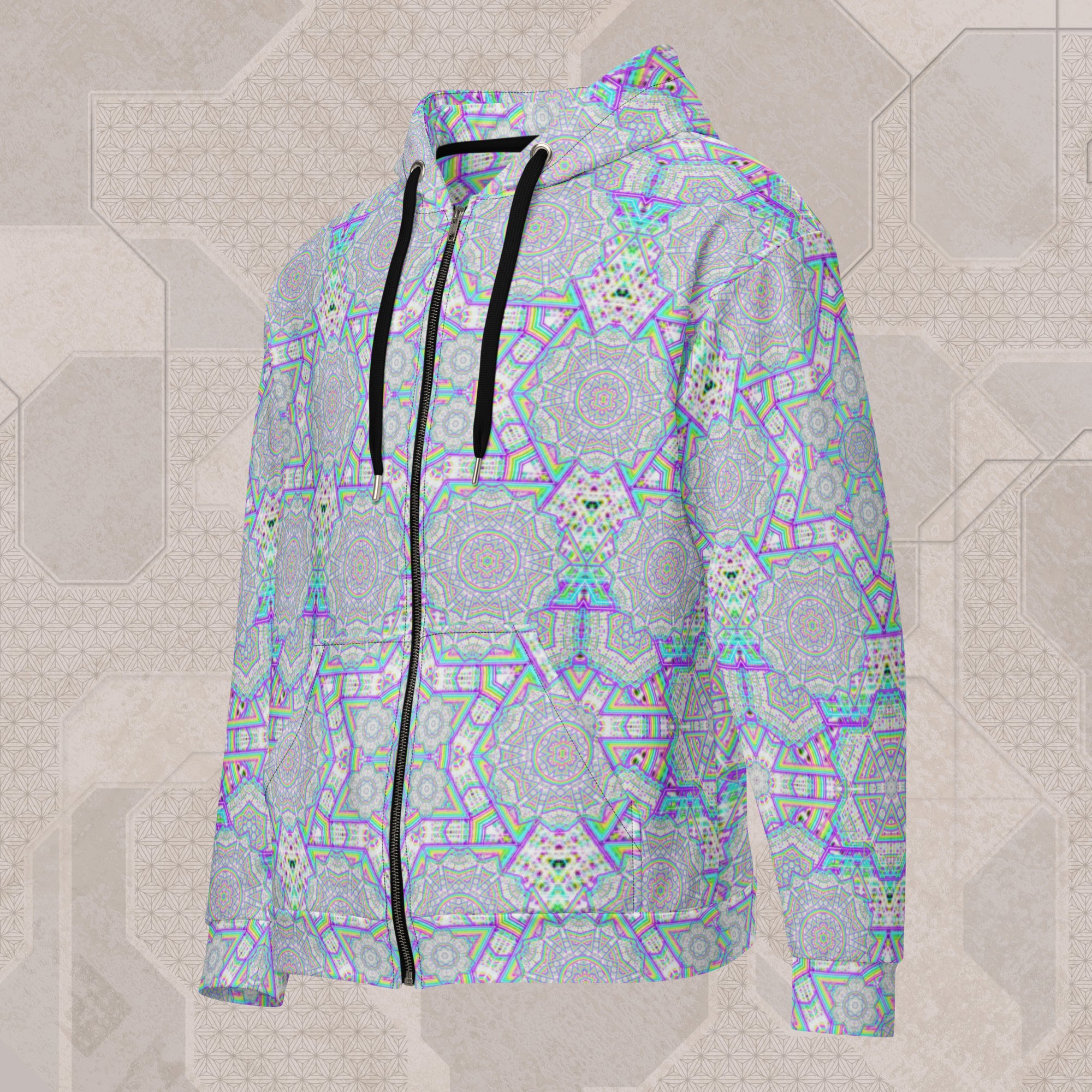 Enon Men's Psychedelic All-Over Print Zip Hoodie | Tetramode