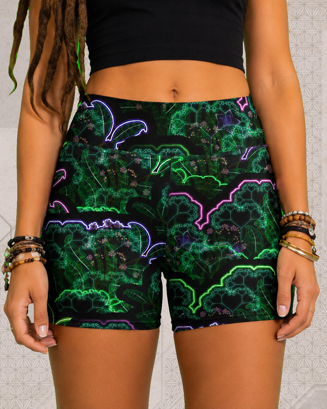 Biosynthebliss | Trippy UV/RGB Reactive Women's All-Over Festival Shorts