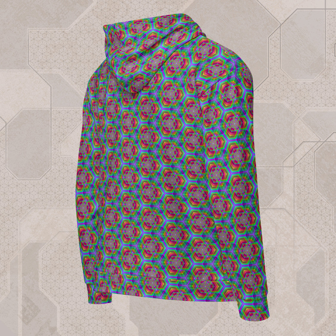 Hexagonal Directive | Psychedelic Geometric Unisex Zip Hoodie
