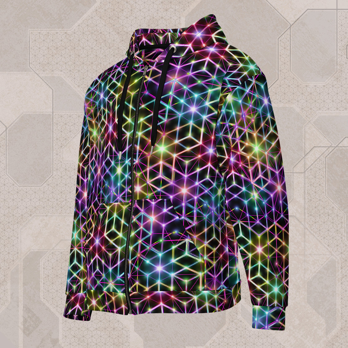 2CB Psychedelic Streetwear All-Over Print Zip Hoodie | Tetramode