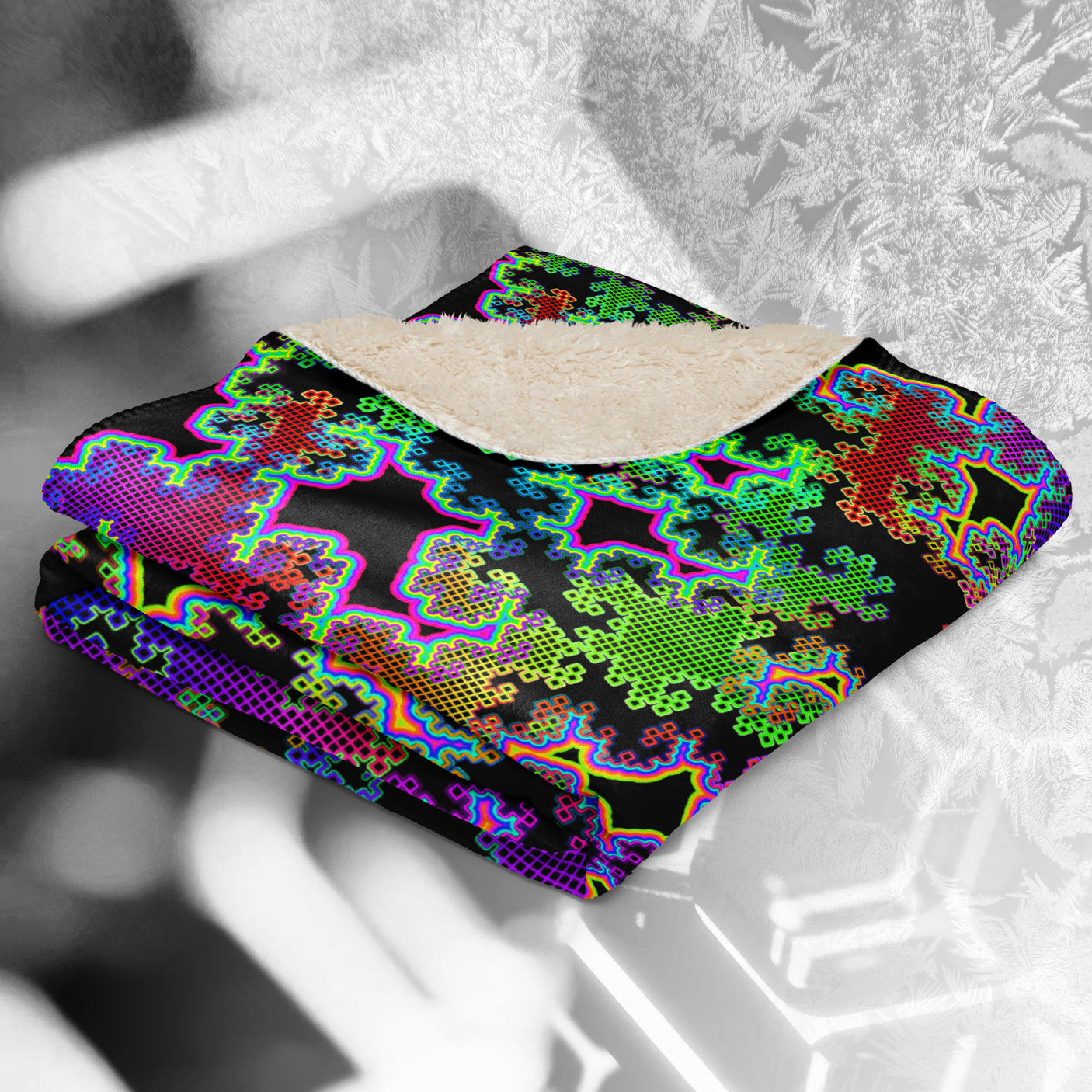 ❄️NEW! FRACTAL DREAM Psychedelic Sherpa Blanket • Design by Samuel Farrand